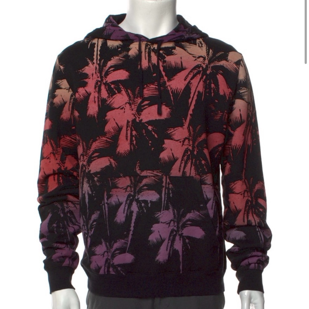 Saint Laurent Black Hoodie with Red and Purple Palm Print